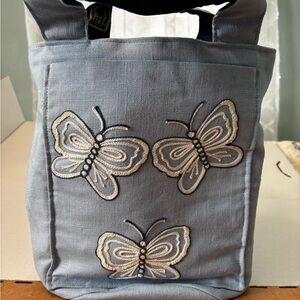 Embroidered Butterfly Gray Tote Bag